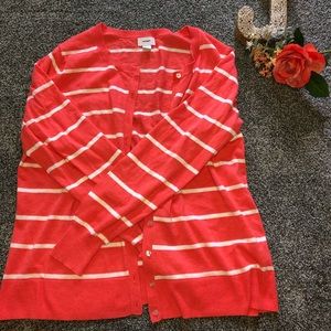 Coral and White Striped Old Navy Cardigan- Size XL